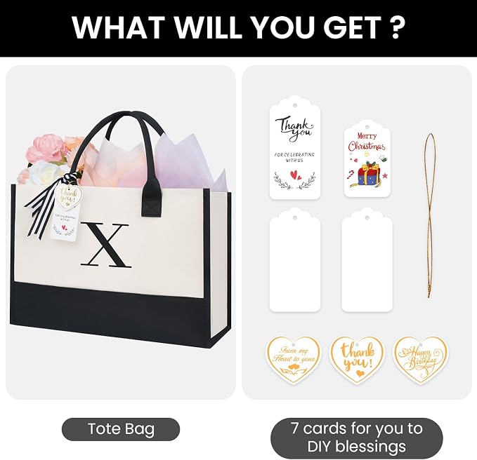 BAGAIL Initial Tote Bag, Personalized Birthday Gifts - Image 2