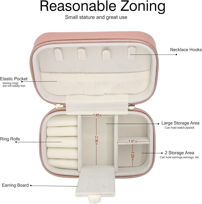 Small Jewelry Travel Case For Womens Small Rectangle PU Leather Jewelry Box - Image 2