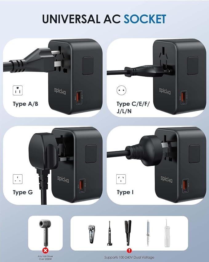 EPICKA Universal Travel Adapter, GaN 75W International Plug Adapter - Image 4