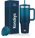 40 oz Tumbler with Handle and 2 Straws, 2 in 1 Lid Insulated Water Bottle by Konokyo