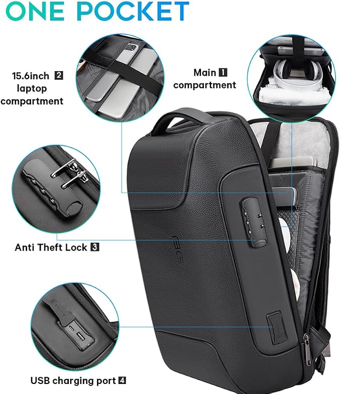 BANGE Black Genuine Leather Laptop Backpack - Image 2