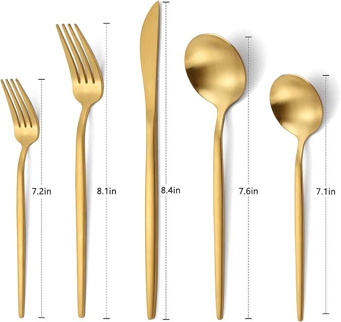 Matte Gold Silverware Set, VANVRO 20-Piece Stainless Steel Flatware Set - Image 2