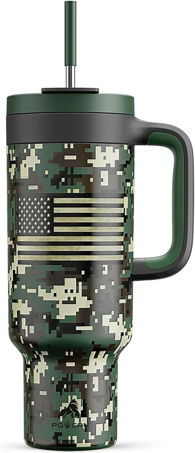 50 oz Camo Tumbler with Handle, 2-in-1 Straw and Sip Lid, Dishwasher Safe by POWCAN