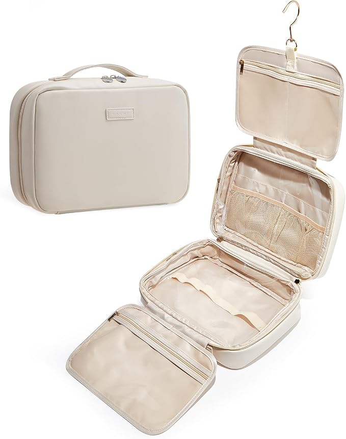 EACHY Toiletry Bag with Hanging Hook, Travel Makeup Bag PU Leather Cosmetic Bags by EACHY