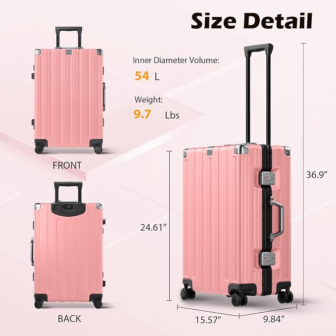 Krute Checked Aluminum Frame Suitcase 24 Inch Zipperless Luggages Hardside PC - Image 3