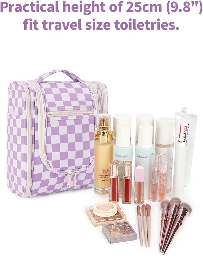 Narwey Small Checkered Hanging Travel Toiletry Bag - Image 5
