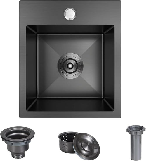 13 x 15 inch Drop in Bar Sink Black, Small Topmount Kitchen Sink Single Bowl 18 by Winnpex