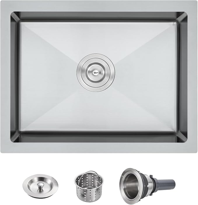 POPFLY 23 Inch Undermount Kitchen Sink, Single Bowl 18 Gauge 304 Stainless by POPFLY