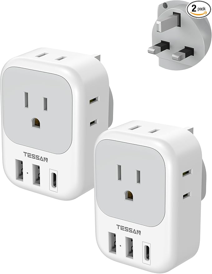 UK Adapters for Travel 2 Pack, TESSAN Type G US to UK Plug Adapter by TESSAN