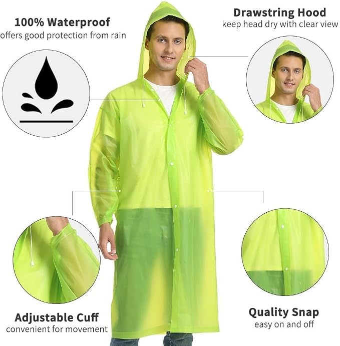 Opret 2 Pack Raincoats for Adults Reusable, EVA Rain Ponchos Lightweight Rain - Image 3