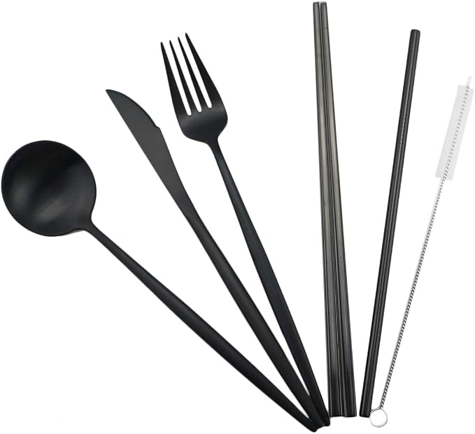 Gugrida Luxury Black Matte Portable 18/10 Stainless Steel Travel Flatware Sets - Image 5
