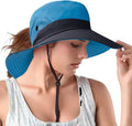Rosoz Ponytail Sun Bucket Hats for Women UV Protection Foldable Mesh Wide Brim by Rosoz