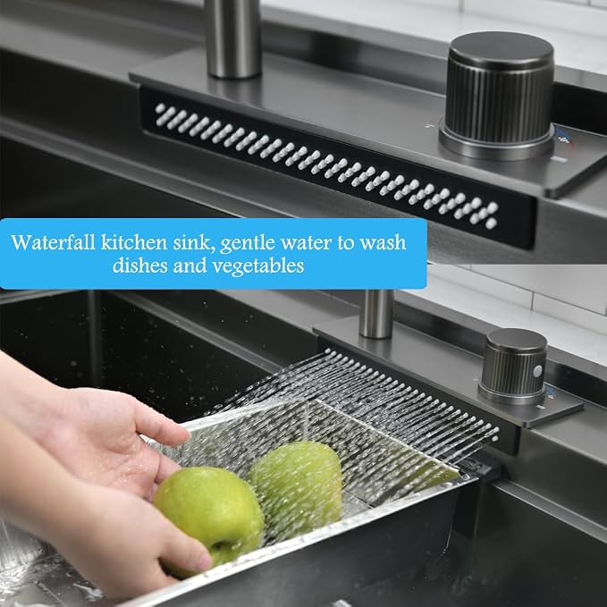 33 Inch Black Waterfall Kitchen Sink Workstation -Bokaiya 33x19 Drop In Kitchen - Image 5