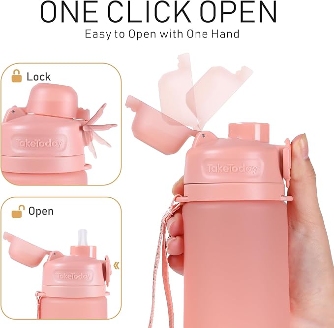 TakeToday Collapsible Water Bottles 20oz, Leak Proof, Foldable Silicone Travel - Image 5