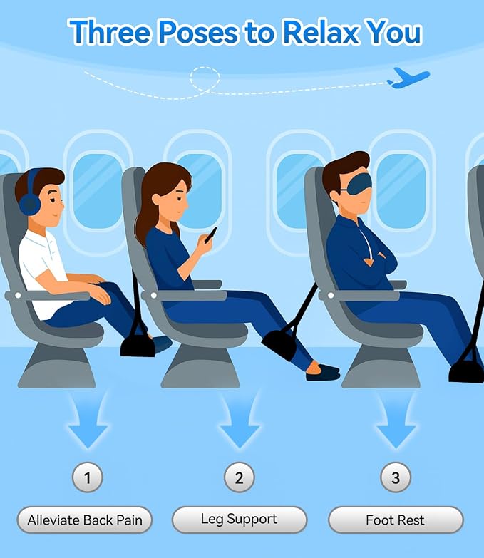 Portable Airplane Foot Hammock-Ultimate Comfort Bundle w/Sleep Mask & Ear Plugs - Image 3