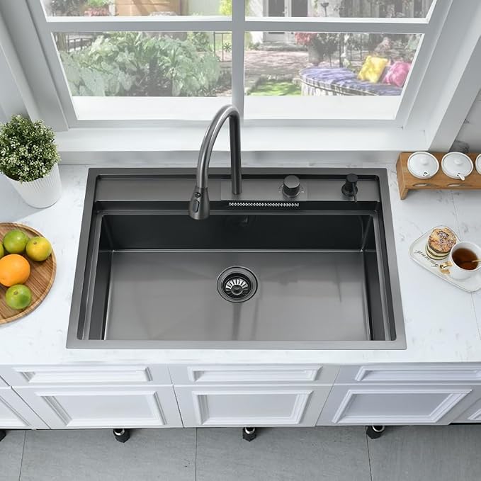 33 Inch Black Waterfall Kitchen Sink Workstation -Bokaiya 33x19 Drop In Kitchen - Image 3