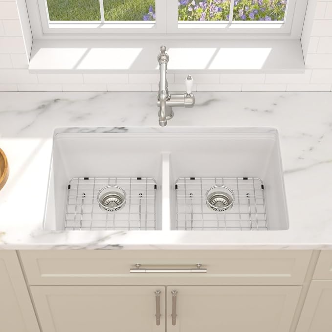 Dcolora 33 Inch Granite Compoisite Kitchen Sink White Undermount Kitchen Sink - Image 4