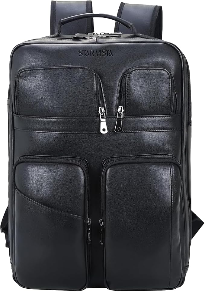 STAR VISTA Angelo 17.3" Premium Calfskin Leather Laptop Backpack by STARVISTA