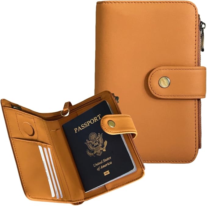 Full Grain Leather Passport Wallet, RFID Blocking Passport Holder by Unknown