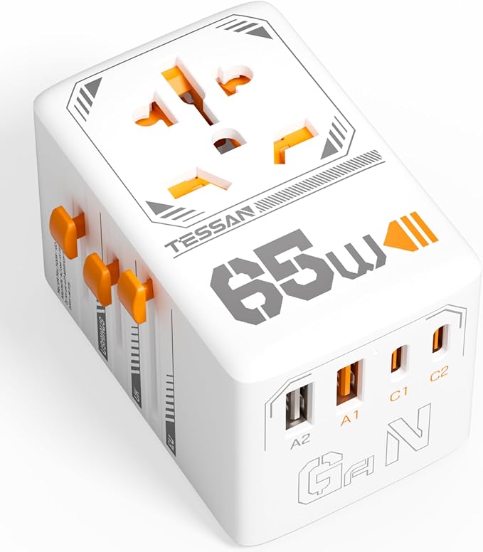 TESSAN Universal Travel Adapter, 65W GaN International Plug Adaptor by TESSAN