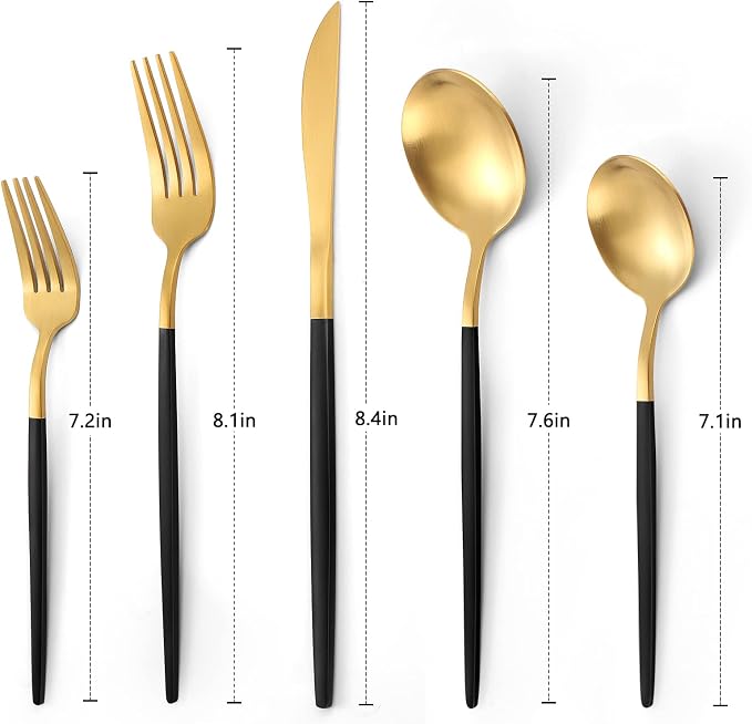 Matte Black Gold Silverware Set, 40-Piece Stainless Steel Flatware Set - Image 2
