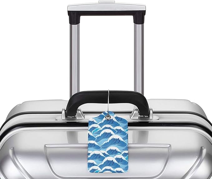 2PC Cartoon Waves Luggage Tag, Cute Blue Sublimation Printed Travel Suitcase - Image 5