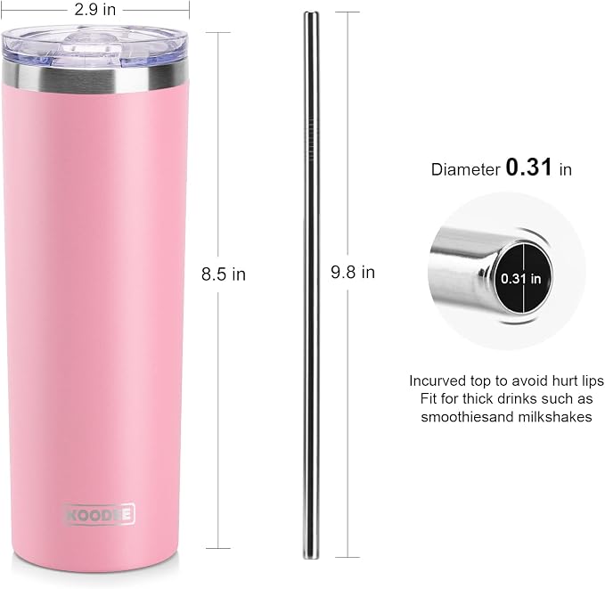 koodee 20 oz Stainless Steel Skinny Tumblers Double Wall Insulated Water - Image 5