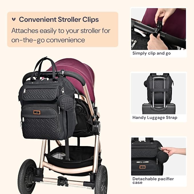 BabbleRoo Diaper Bag Backpack, Stroller Straps & Pacifier Case, Unisex Stylish - Image 6