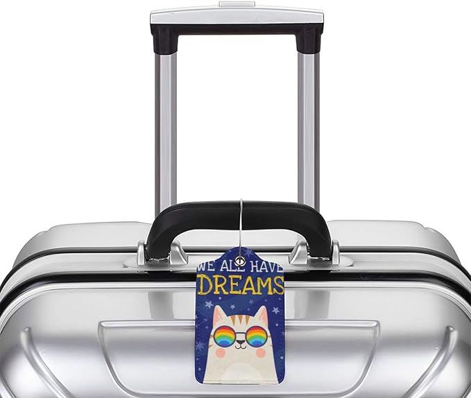 2 Cute Cat with Rainbow in Eye Glasses Luggage Tags, We All Have Dreams - Image 5