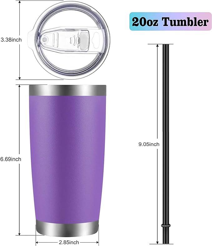 VEGOND 20oz Tumbler with Lid and Straw Stainless Steel Tumbler Cup Vacuum - Image 3