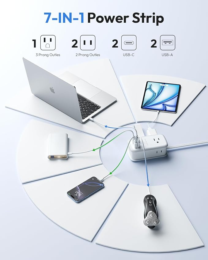 NTONPOWER GAN Ultra 65W USB Charging Station, 7 in 1 Travel Power Strip - Image 3