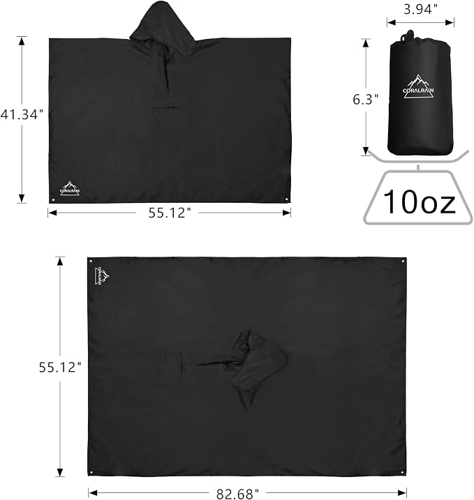Coralrain Hooded Rain Poncho Lightweight Waterproof Unisex Raincoat Jacket - Image 6