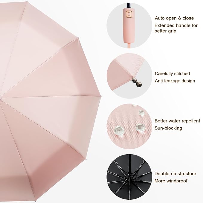 2-Pack Windproof, Waterproof, UV-Blocking Portable Travel Umbrella, Compact Sun - Image 4