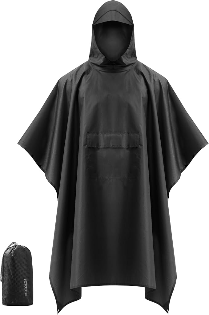 iCreek Hooded Rain Poncho with Pocket Waterproof Lightweight Unisex Raincoat by iCreekoutdoor