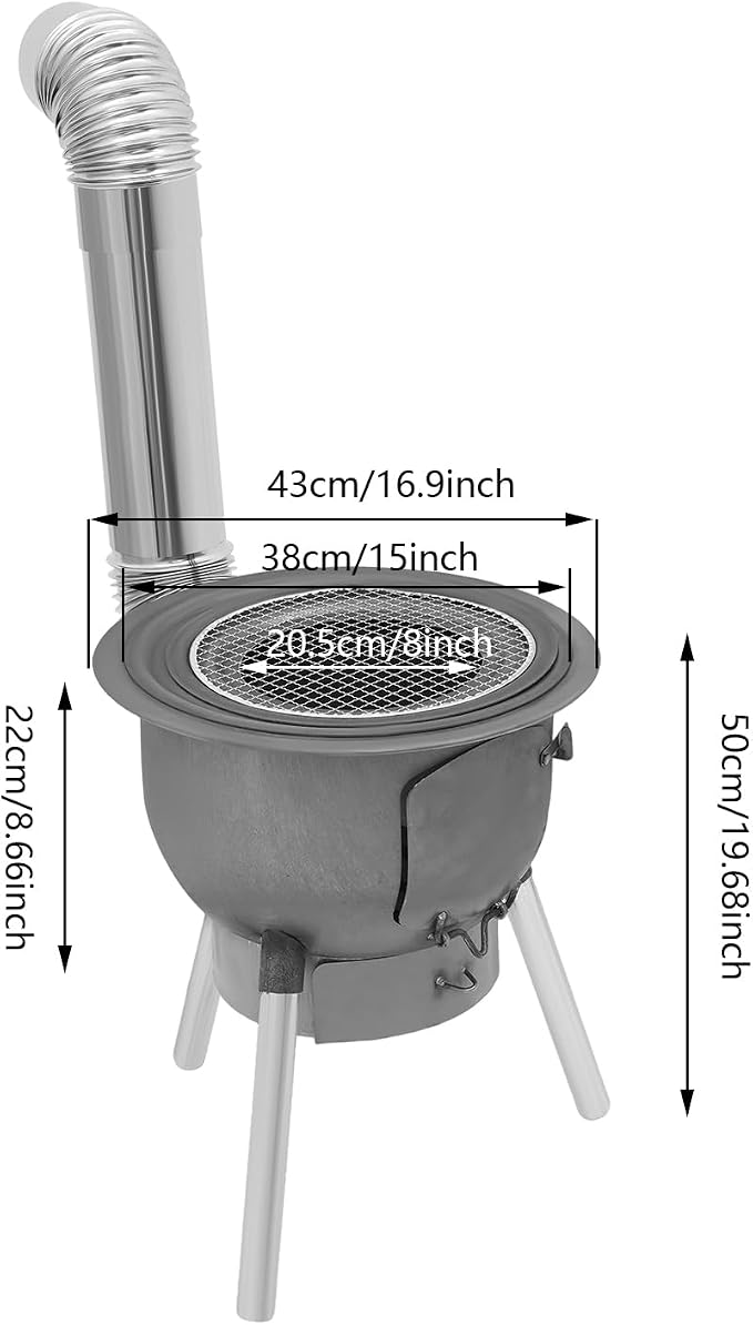 Camping Stove, Wood Burning Stove, Portable Grill Barbecue Cooking Grate and - Image 3