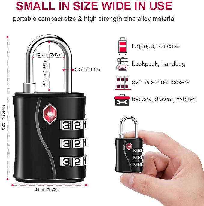 ZHEGE Luggage Lock for Train 4 Pack, 1 Cable, TSA Approved Travel Cable Lock - Image 4