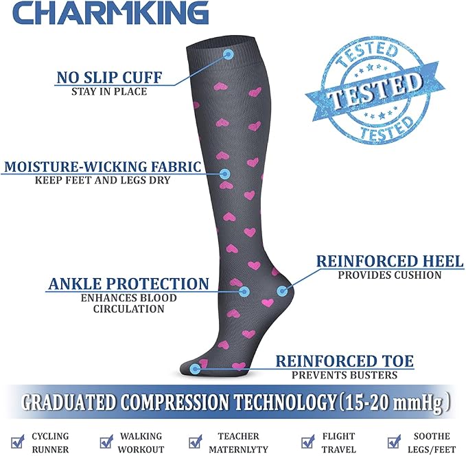 CHARMKING Compression Socks for Women & Men Circulation 15-20 mmHg is Best - Image 3