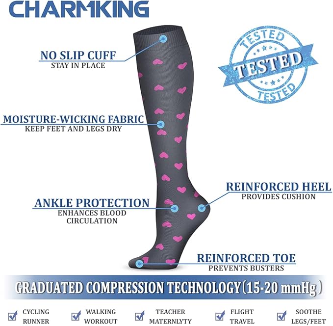 CHARMKING Compression Socks for Women & Men Circulation 15-20 mmHg is Best - Image 3