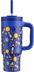 24 oz Stainless Steel Tumbler for Children: Durable Handle, Straw Gulp Lid by POWCAN