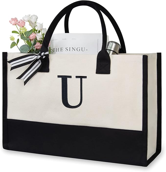 TOPDesign Embroidery Initial Canvas Tote Bag, Personalized Present Bag by TOPDesign