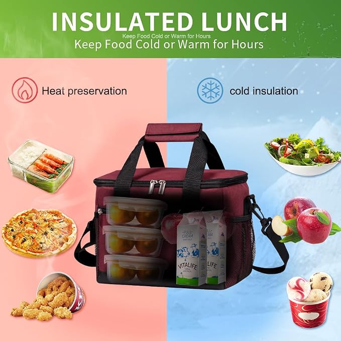 iknoe Large Foldable Cooler Bag, 8.5L Insulated Lunch Bag, Leakproof Lunch - Image 2