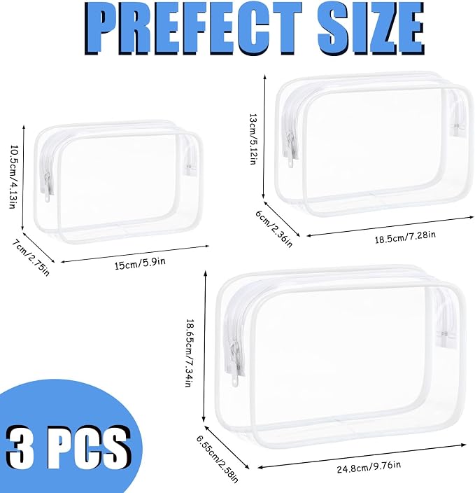 3 Pack Clear Makeup Bags, Waterproof Toiletry Bag - Image 2