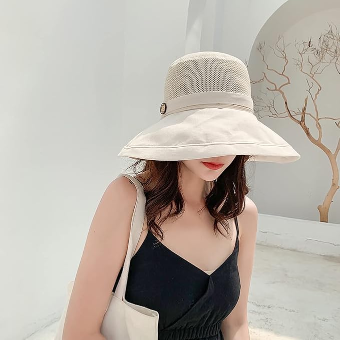 Women Wide Brim Sun Hats Metal Wired Edge Summer UV Protection Beach Fishing Hat - Image 5