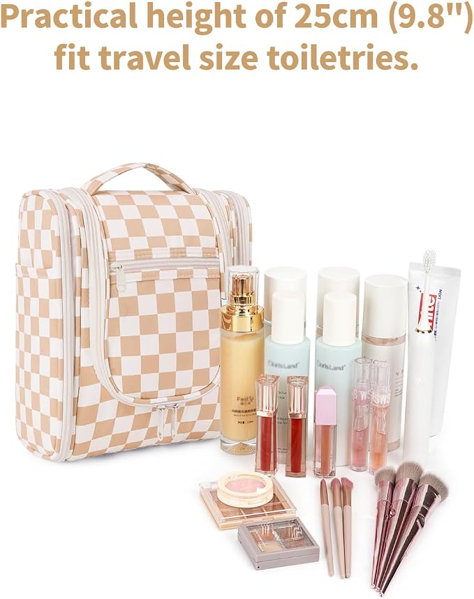 Narwey Small Checkered Hanging Travel Toiletry Bag - Image 5