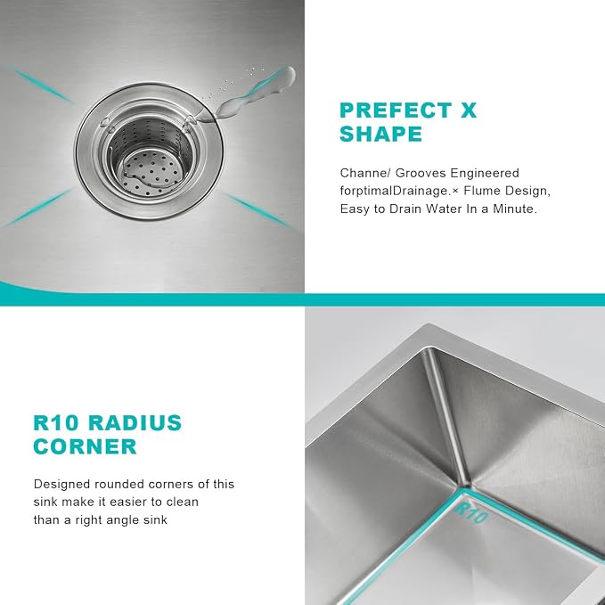 20 x 16 Inch Undermount Kitchen Sink, 304 Stainless Steel Single Bowl Small - Image 6