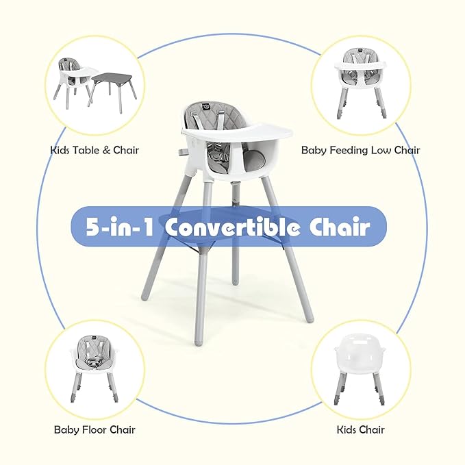 BABY JOY High Chair, 5 in 1 Convertible Highchair - Image 2