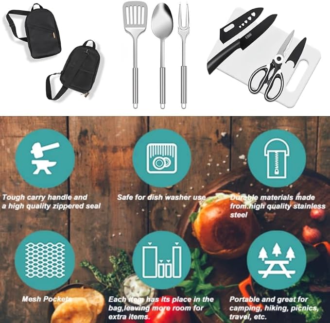 12 Pcs Camping Kitchen Utensil Set Outdoor Kitchen Gear, Outdoor Cooking and - Image 2