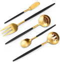 Matte Black Gold Serving Silverware Set, 5-Piece Round Shared Utensils Set of by VANVRO
