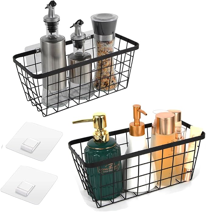2 Pack Hanging Wall Basket Organizer Over the Cabinet Door Wire Baskets - Image 3