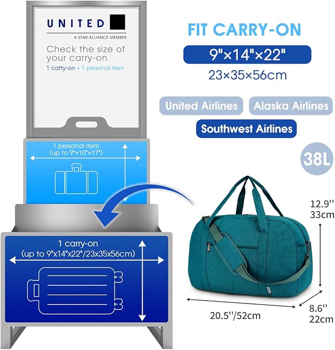 Narwey Carry on Bag 22x14x9 Airlines Approved, Carry on Duffle Bag - Image 2